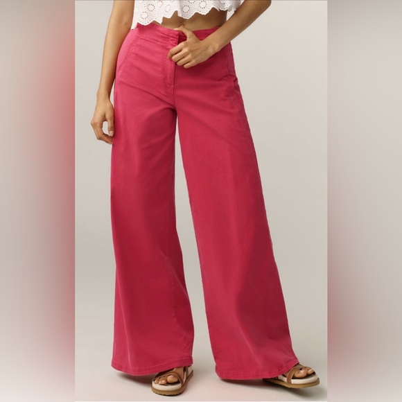 NWT Anthropologie Maeve Scalloped Wide-Leg  Pant Misses 27 Berry - Picture 2 of 2